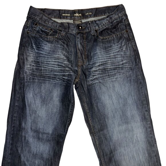 Helix Straight Leg Loose Jeans Mens 34 33 Dark Wash Logo Denim Embroidered - Picture 3 of 8